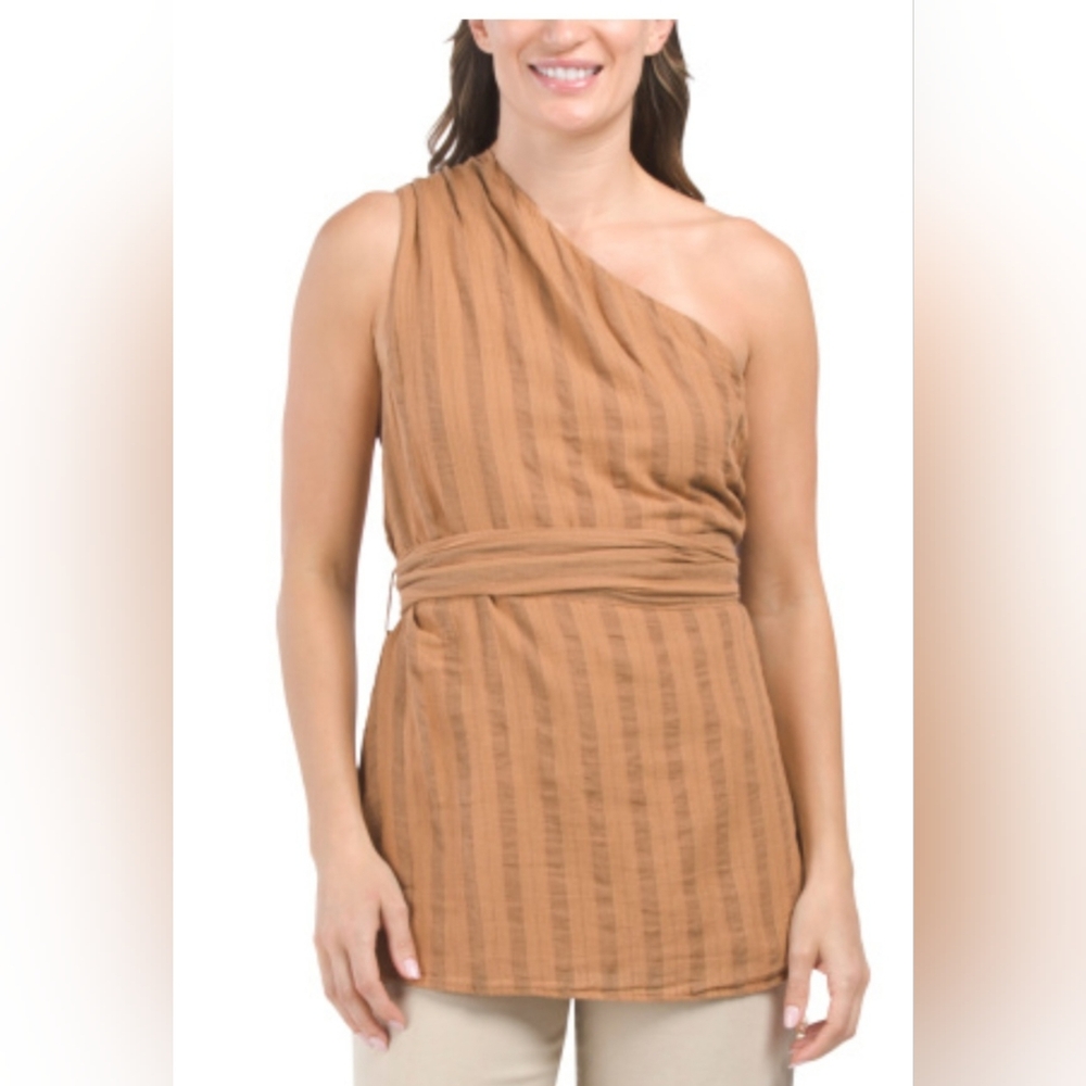 Zara one shoulder striped top size XS color Brown